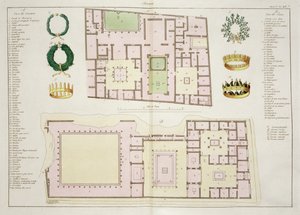 Planer för House of the Questor och House of the Faun, Pompeji, skylt 25A, klass 5 från del I av Nationernas historia (akvatint) av Italian School