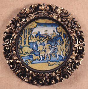 Tallrik dekorerad med en jaktscen, Deruta Workshop, c.1540-45 (maiolica) av Italian School