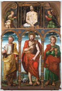 Polyptyk av Johannes döparen med Petrus och evangelisten Johannes, första hälften av 1500-talet (tempera på pannå) av Italian School