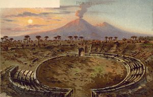 Pompei, Italien, Amfiteater (färglitografi) av Italian School