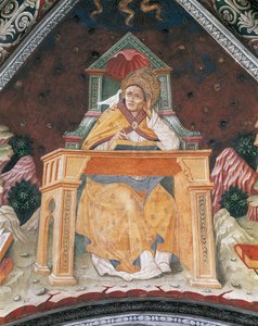 Påven Gregorius I, i kapellet i St. Margareta av Antiochia, valv av helgedomen Santa Maria Assunta (fresk) av Italian School