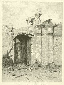 Porta San Pancrazio slagen av franskt artilleri (gravyr) av Italian School