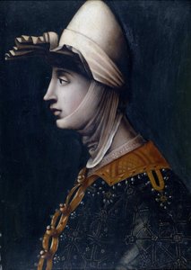 Porträtt av grevinnan Matilda av Toscana, känd som Canossa (Mathilde de Briey) (1046-1115) (Matilde di Toscana) (Matilda di Canossa) - Matilda av Toscana av Anonym, mitten av 1500-talet. - Olja på sten, 49,5x36 - Privat samling av Italian School