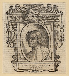 Porträtt av Andrea dal Castagno, italiensk målare från Florens, cirka 1419-1457 av Italian School
