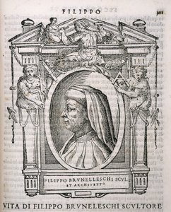Porträtt av Filippo Brunelleschi (1377-1446) från Vasaris Lives of the Artists, publicerad första gången 1550 av Italian School