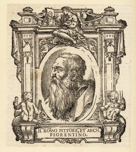 Porträtt av Giovanni Battista di Jacopo, känd som Rosso Fiorentino eller Il Rosso, italiensk arkitekt och maneristisk målare i olja och fresk från den florentinska skolan av Italian School