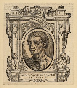 Porträtt av Pietro Cavallini, italiensk målare och mosaikdesigner från senmedeltiden av Italian School