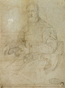 Porträtt av Tizian (Tiziano Vecellio) (ca 1485-1576) Romersk skola (kol på papper) av Italian School