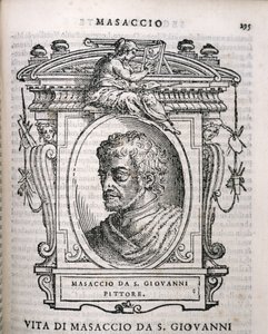 Porträtt av Tommaso Masaccio (1401-28) från Vasaris Lives of the Artists, publicerad första gången 1550 av Italian School