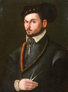 Porträtt av en navigator med sina avdelare för att sticka ut en kurs, c.1560