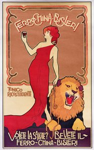 Affisch med reklam för "Bislieri Liqueur" 1904 (litografi) av Italian School