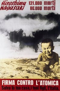 Affisch som protesterar mot atombomben skapad av National Committee of Partisans of Peace av Italian School