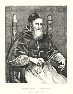 Raphael Sanzio, påven Julius II, Pitti Palace Collection (gravyr) av Italian School