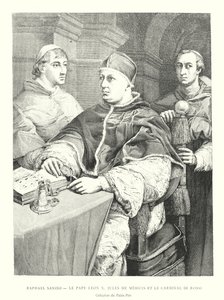 Raphael Sanzio, Le Pape Leon X, Jules de Medici och kardinal de Rossi, Collection du Palais Pitti (gravyr) av Italian School