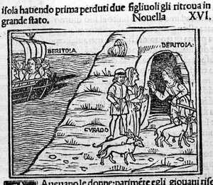Reet de Beritola. Illustration för nyheterna 16 (ny 6 av den andra dagen) av "Decameron" "av Giovanni Boccaccio dit Jean Boccaccio (1313-1375), italiensk författare. Gravyr i "" Decamerone ouer Cento nouelle "" Venedig, Bartolomeo de 