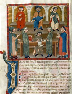 Representation of a Notary Studies Office Sida hämtad från Matricola del Consorzio dei Notai di Perugia (ms. 972) (Register of the Order of Notaries) 1343-1354 Perugia, Biblioteca Comunale Augusta av Italian School