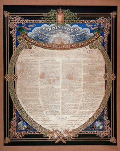 Risorgimento: konstitution proklamerad av kung Ferdinand II av de två Sicilierna (1810-1859) 1847. Neapel, Museo Nazionale di San Martino Italien av Italian School
