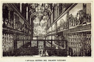 Rom: Sixtinska kapellet i Vatikanpalatset (litho) av Italian School