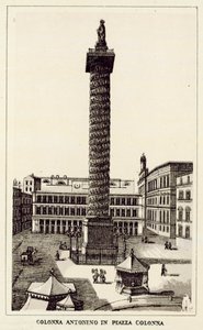Rom: Antoninus kolumn på Piazza Colonna (litho) av Italian School