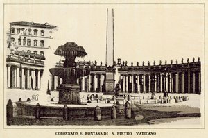 Rom: Colonnade och fontän av St. Peter Vatikanen (litho) av Italian School