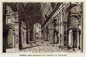 Rom: Interiör av Peterskyrkan i Vatikanen (litho) av Italian School