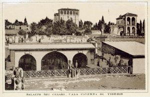 Rom: Palazzo Dei Cesari, Tiberius fadershus (litho) av Italian School