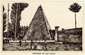 Rom: Pyramid of Cajo Cestio (litho) av Italian School