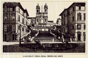 Rom: Trappa och kyrka Trinita Dei Monti (litho) av Italian School