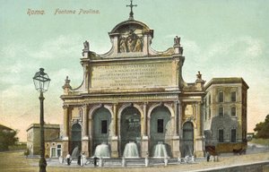 Rom, Italien, Fontana Paolina (färglitografi) av Italian School