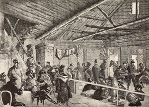Ryska soldater i krog nära Warszawas befästningar, Polen, gravyr från skiss av Fritzmann, från L