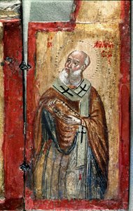 Saint Anastasia detalj. Triptyk av en grekisk konstnär. Måla på trä. 1500-talets Venedig, Museo Correr av Italian School