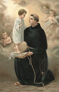 Sankt Antonius av Padua (färglitografi) av Italian School