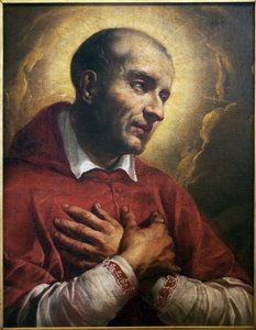 Saint Charles Borromee (1538-1584). (San Carlo Borromeo) Fragment av en anonym målning av Neapel (Italien), olja på duk 1600-talet. Museum of Fine Arts i Angers. av Italian School