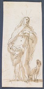 Saint Margaret of Cortona, sent 1600-tal (penna & brunt bläck & tvätta över svart krita) av Italian School