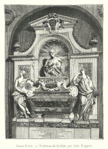 Santa Croce, Galileens grav, av Julio Foggini (gravyr) av Italian School
