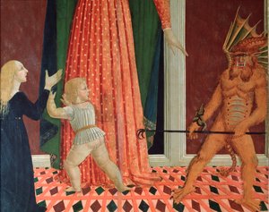 Santa Maria del Soccorso eller Mary Hjälp av kristna Detalj av en demon (Detalj av en djävul) Målning av den florentinska skolan på 1400-talet Florens Chiesa di Santo Spirito av Italian School