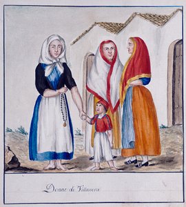 Sardinska kostymer av Villanova, tryckta ms.258, Luzzetti Collection av Italian School