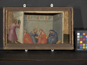 Scen från legenden om St. Nicholas (tempera och guld på trä) av Italian School