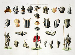 Separata Pieces of a Knights Armour, plåt 15 från The History of the Nations, graverad av G. Lago av Italian School