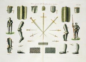 Separata Pieces of a Knights Armour, plåt 18 från The History of the Nations, graverad av G. Lago av Italian School