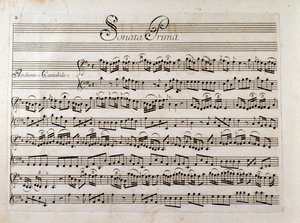 Notsida för "Sonata för violin och bas fortsätter" av Giuseppe Tartini av Italian School