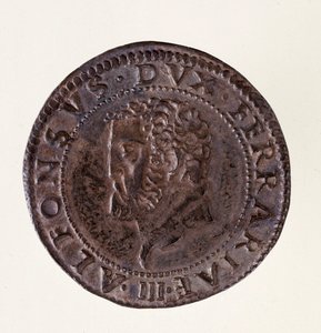 Silvermynt (testen) från Ferrara (Ferrara): hertig Alfonso II d