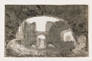 Sketch of the Baths of Caracalla, tidigt 1800-tal (penna och brunt bläck med grå tvätt över svart krita) av Italian School