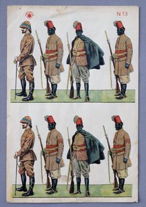 Soldater i Ascari-uniformer, utklippta soldater i papper, förgyllt litografitryck, tillverkat av Stella, Italien, 1900-talet av Italian School