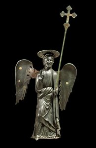 St. Gabriel ärkeängel som håller ett processionskors, bronsstaty från 1200-talet, kors från 1369 av Italian School