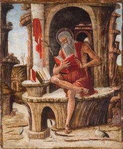 St Jerome (olja på pannå) av Italian School