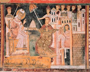 St Sylvester tar emot tiara, detalj av Italian School