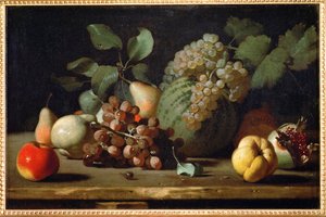 Stilleben med vindruvor och granatäpple, tidig... av Italian School
