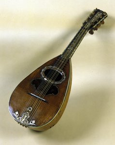 Stilleben av napolitansk mandolin uppfann av Giuseppe Filano. Neapel 1784 av Italian School