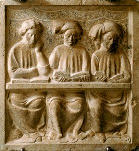 Studenter som följer en kurs. (Låg marmorrelief, början av 1300-talet) av Italian School